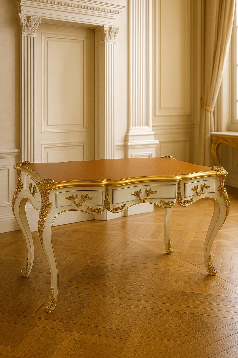 Casa Padrino secretario barroco con 3 cajones blanco / oro / marr¨®n - Muebles de oficina barrocos