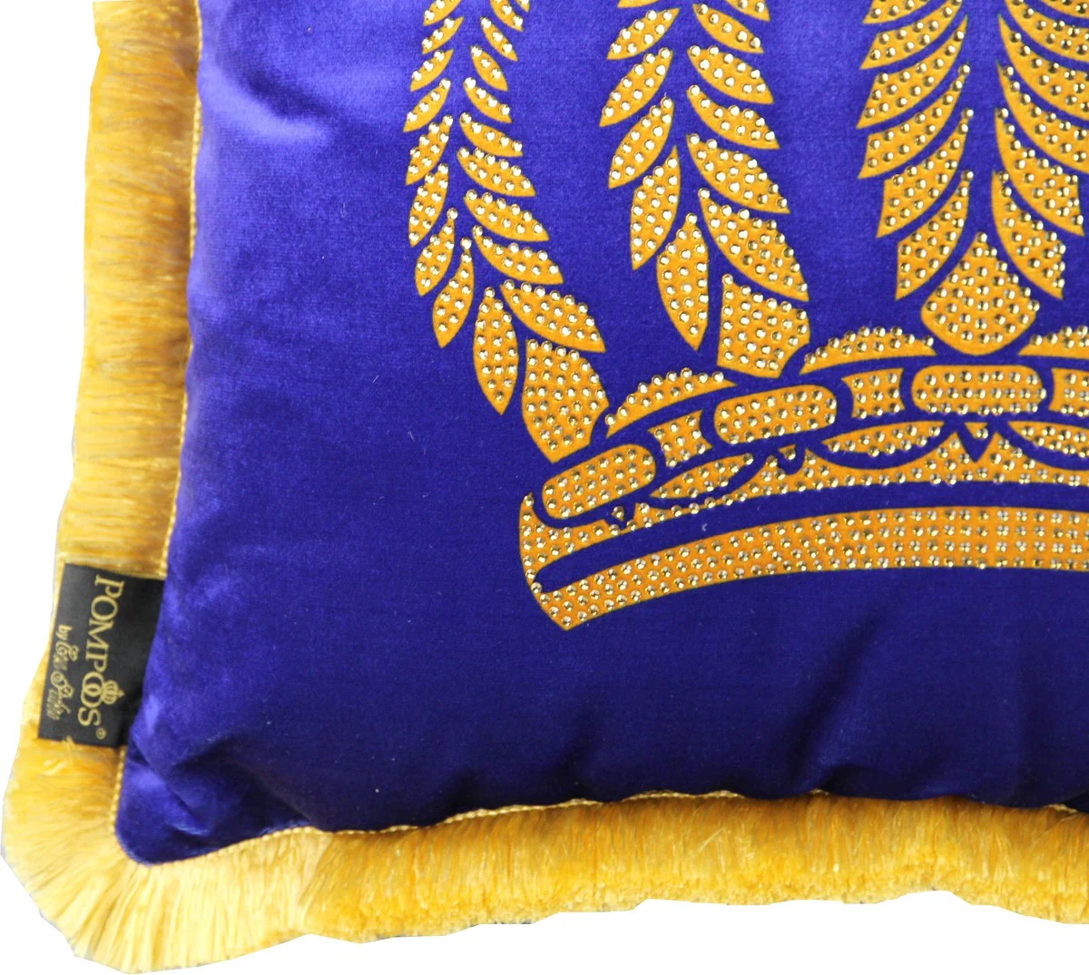 Harald Gl??ckler luxury cushion Pomp??s by Casa Padrino blue / gold crown with rhinestones - Gl??ckler cushion