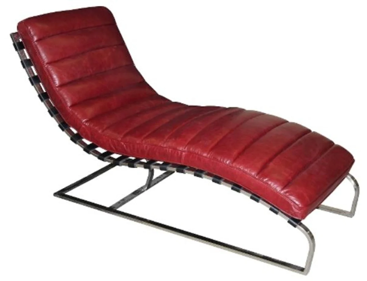 Casa Padrino luxury genuine leather lounge chair / lounger red 140 x 59 x H. 82 cm - Leather Art Deco Relax Armchair