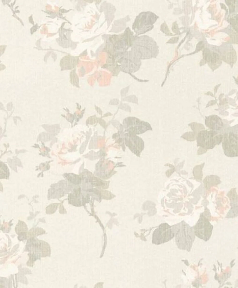 Casa Padrino papel tapiz textil barroco beige / gris / blanco / rosa 10,05 x 0,53 m - Papel Pintado con Motivo Florales