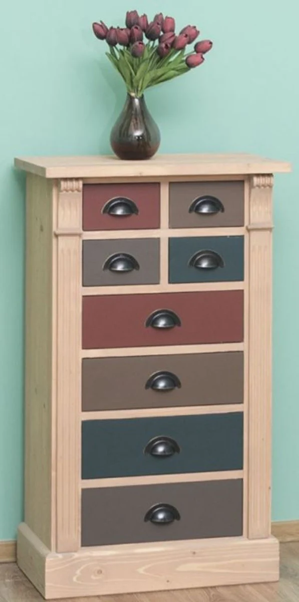Casa Padrino cómoda de madera maciz de estilo campestre con 8 cajones natural / multicolor 60 x 36 x A. 100 cm - Muebles de Estilo Campestre