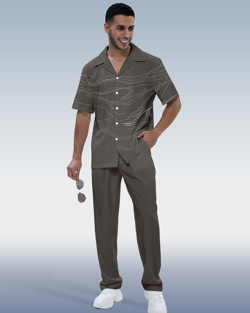 White Lineart Print 2-Piece Walking Set