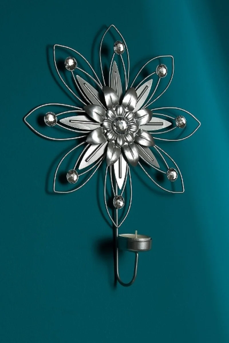 Casa Padrino conjunto de candelero de pared de diseño de 4 plata 26 x 6 x H. 32 cm - Decoración de Pared Decorativa