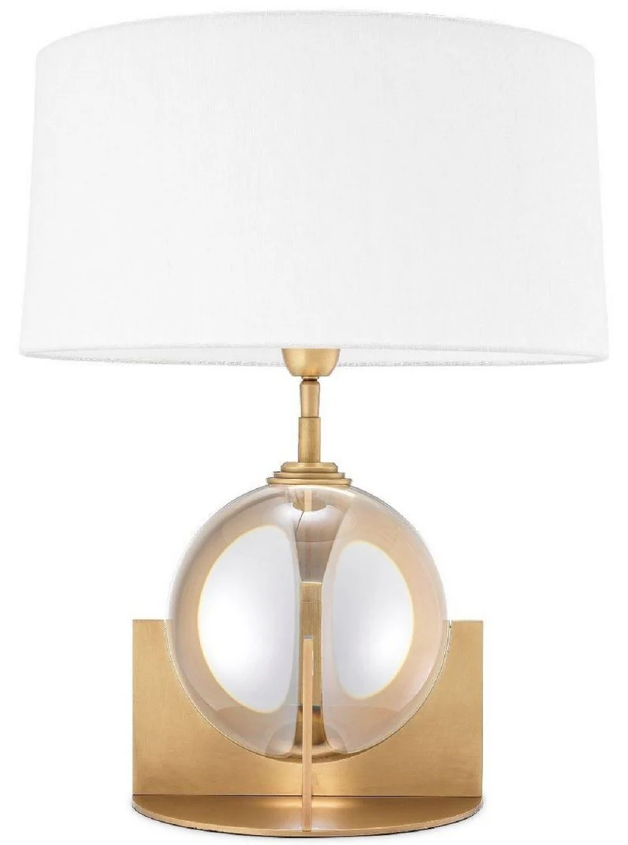 Casa Padrino lámpara de mesa de lujo latón antiguo / blanco Ø 38 x A. 52 cm - Lámpara de escritorio moderna con perla de cristal decorativa - Calidad de Lujo