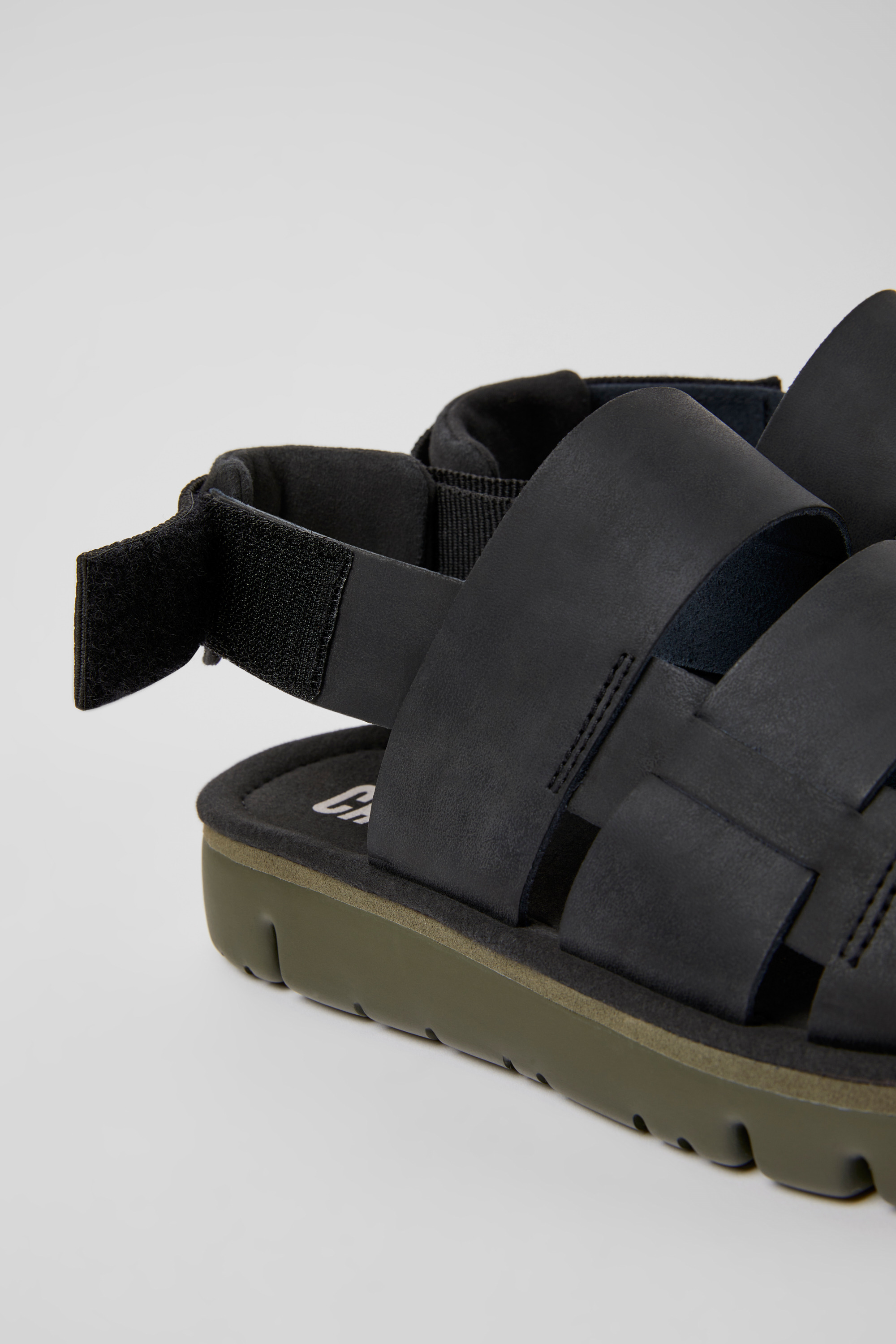 Oruga - Black leather and textile sandals for men