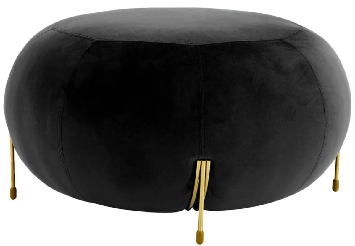 Casa Padrino taburete redondo de terciopelo de lujo negro / oro ? 80 x A. 40 cm - Taburete redondo moderno - Taburete de sal¨®n - Muebles de sal¨®n modernos