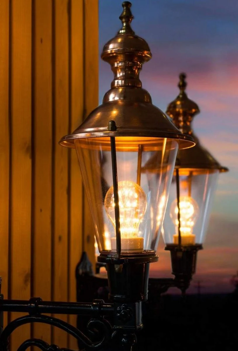 Casa Padrino linterna exterior de pared exterior de aluminio negro / cobre 19 x 32,5 x H. 56 cm - Lámpara de Balcón Artesanal Terassen Jardín Nostálgico