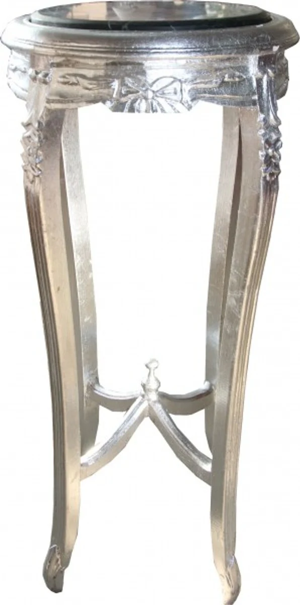 Casa Padrino Baroque side table with marble top round silver 91 x 46 cm Antique style - telephone flower table
