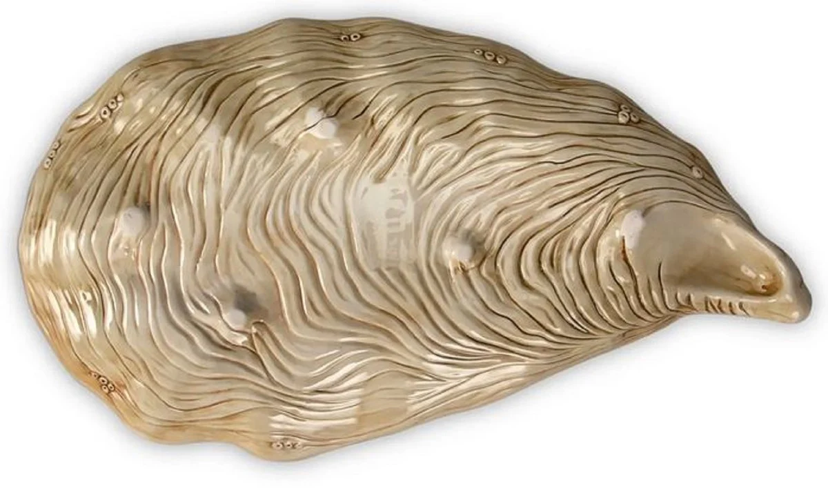 Casa Padrino Bandeja de Servir de Cer¨¢mica de Lujo en Forma de Ostra Marr¨®n / Blanco 47 cm - Hecho en Italia