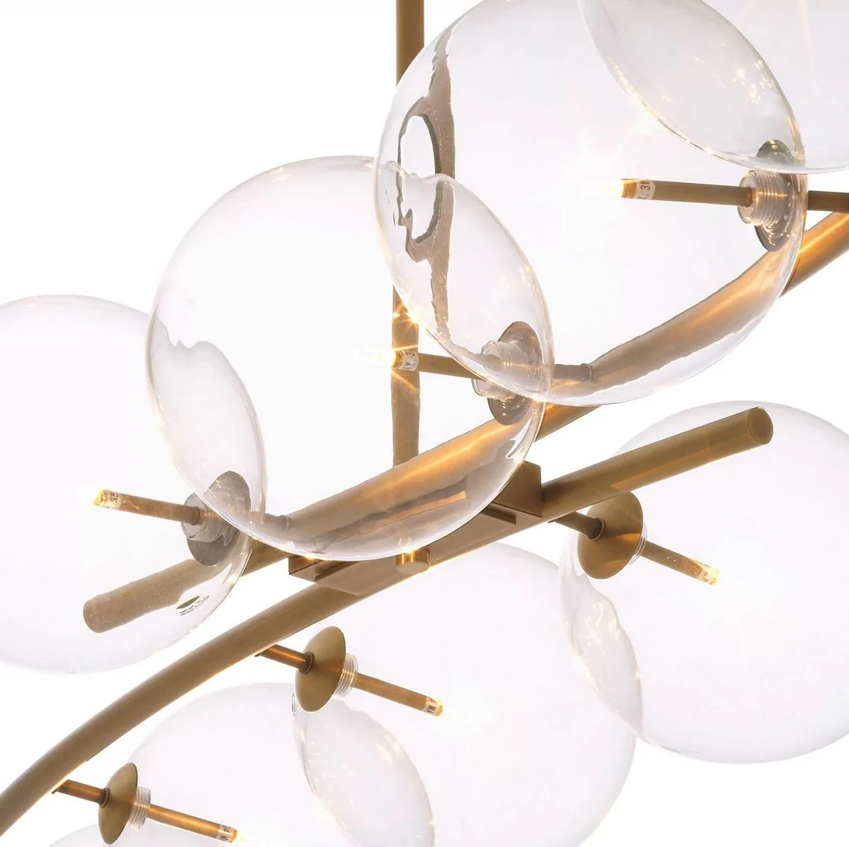 Casa Padrino lámpara de araña halógena de lujo latón antiguo 177 x 56 x A. 88,5 cm - Lámpara de araña de salón con pantallas de cristal redondas - Lámpara de araña de hotel y de restaurante