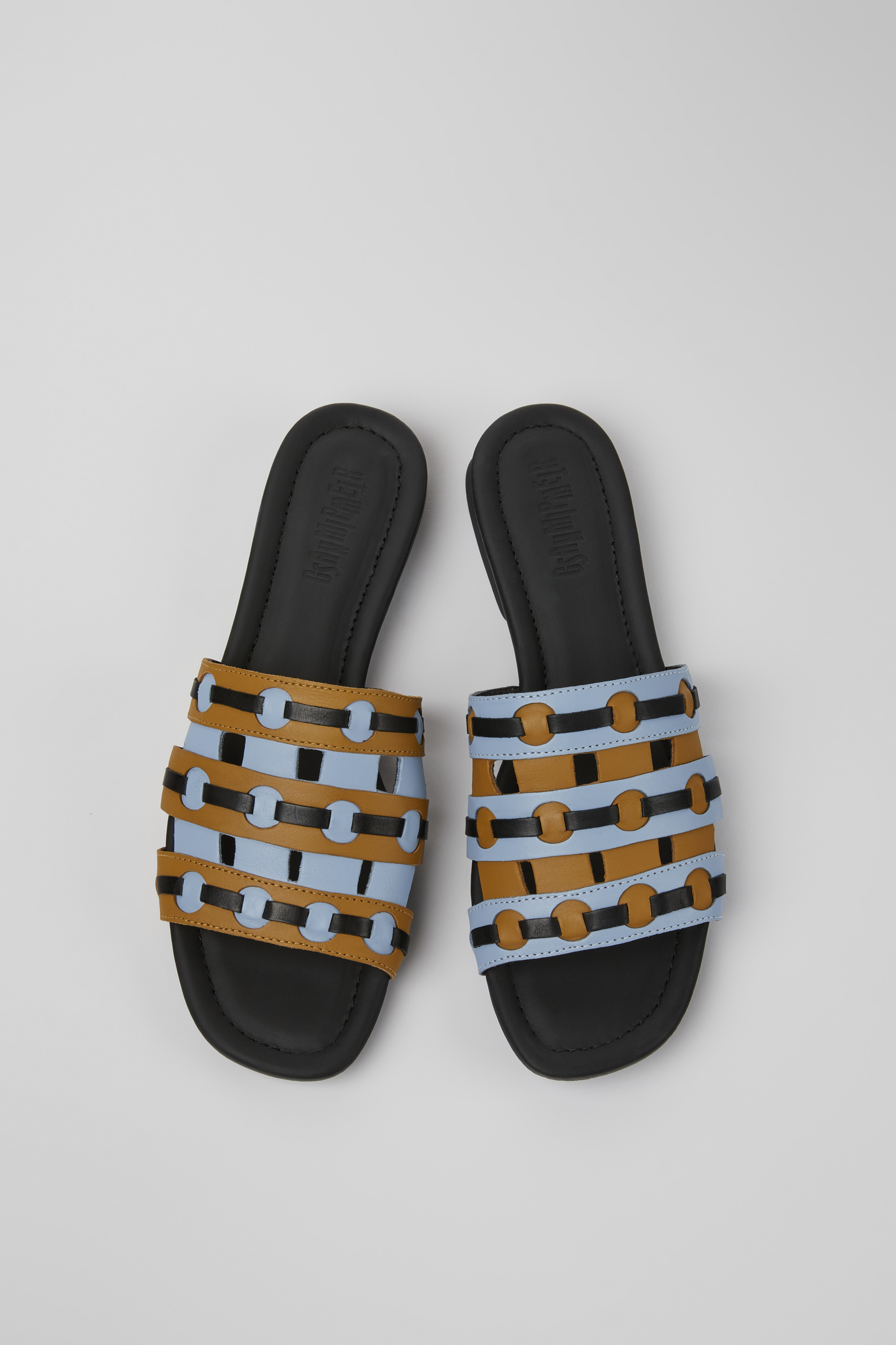Twins - Brown, blue, and black leather sandals for women