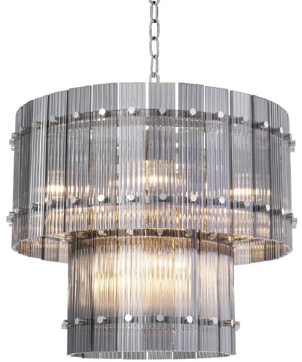 Casa Padrino lámpara de araña de lujo gris / plata Ø 57 x A. 47 cm - Lámpara de araña redonda de hotel y restaurante - Calidad de Lujo