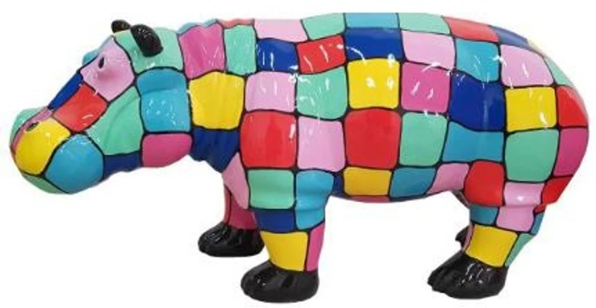 Casa Padrino figura decorativa de diseño hipopótamo multicolor / negro 100 x A. 45 cm - Escultura decorativa - Figura de jardín - Decoración de jardín resistente a la intemperie