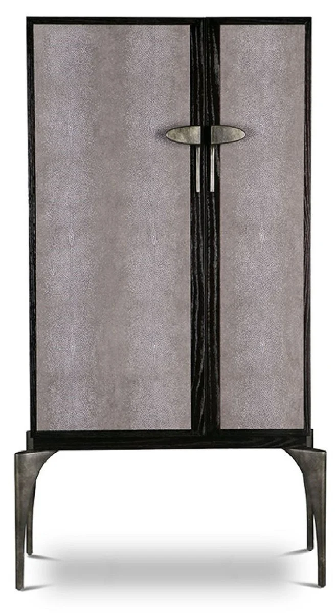 Casa Padrino armario bar de dise?o negro / gris / plata 90 x 50 x A. 160 cm - Armario de madera maciza con 2 puertas - Muebles de sala de estar - Muebles de Hotel - Colecci¨®n de Lujo