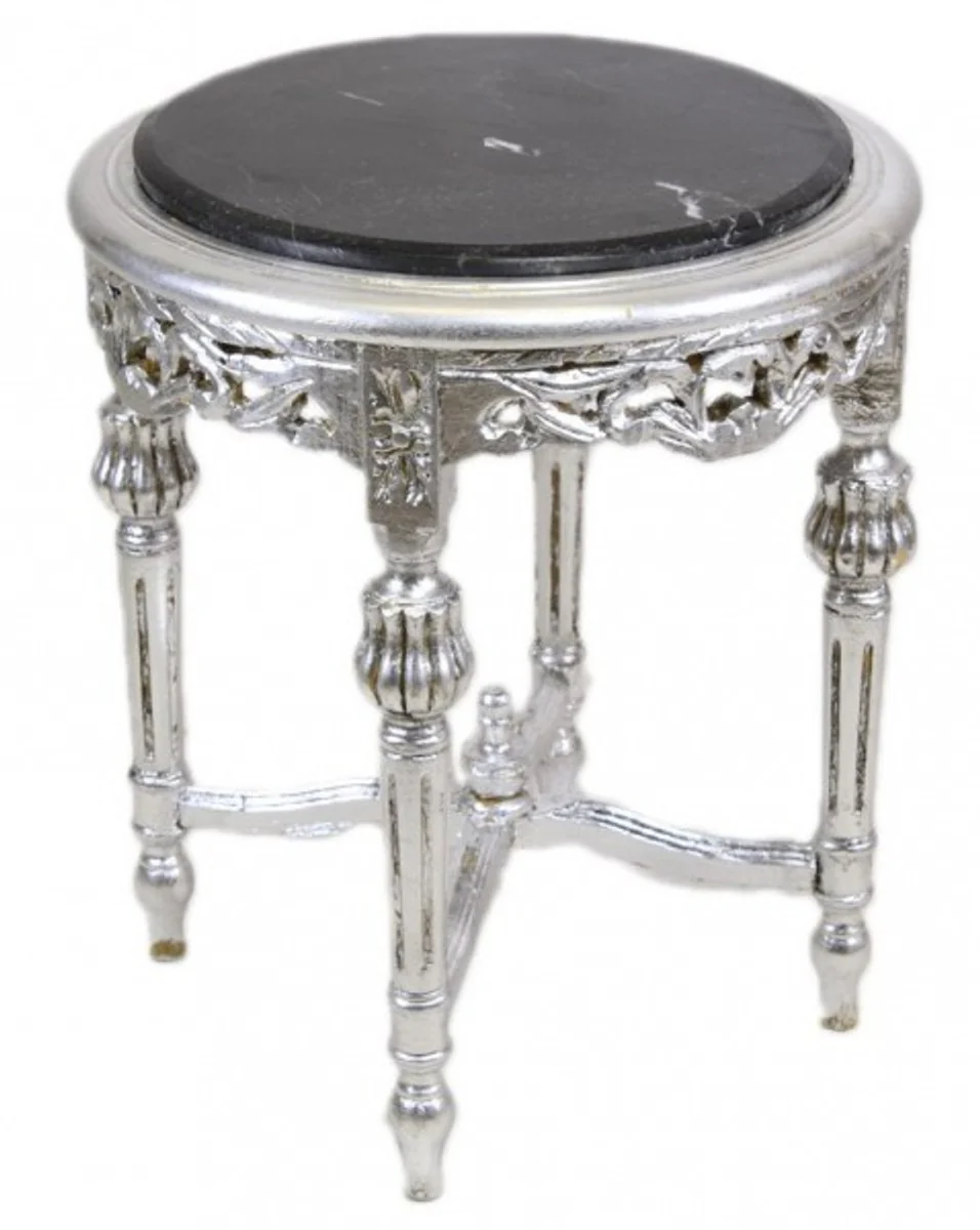 Casa Padrino Baroque table with black marble top round silver 50 x 45 cm antique style - phone flower stand