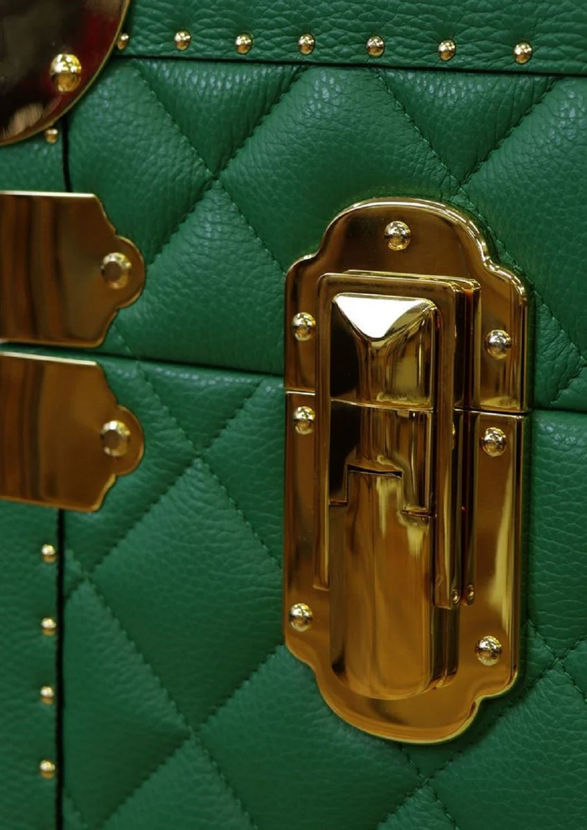 Casa Padrino maleta de lujo de cuero genuino verde / oro 100 cm - Hecho en Italia