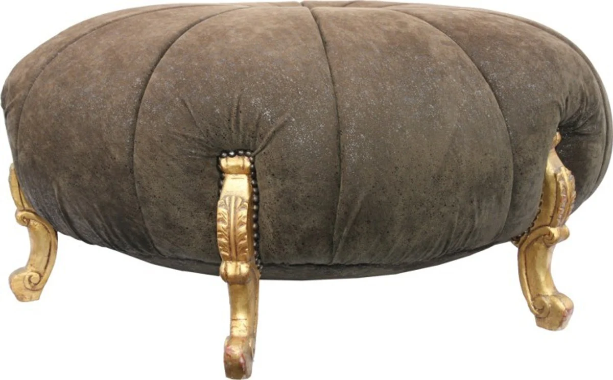 Enorme barroco heces taburete redondo aspecto de cuero marr¨®n / oro