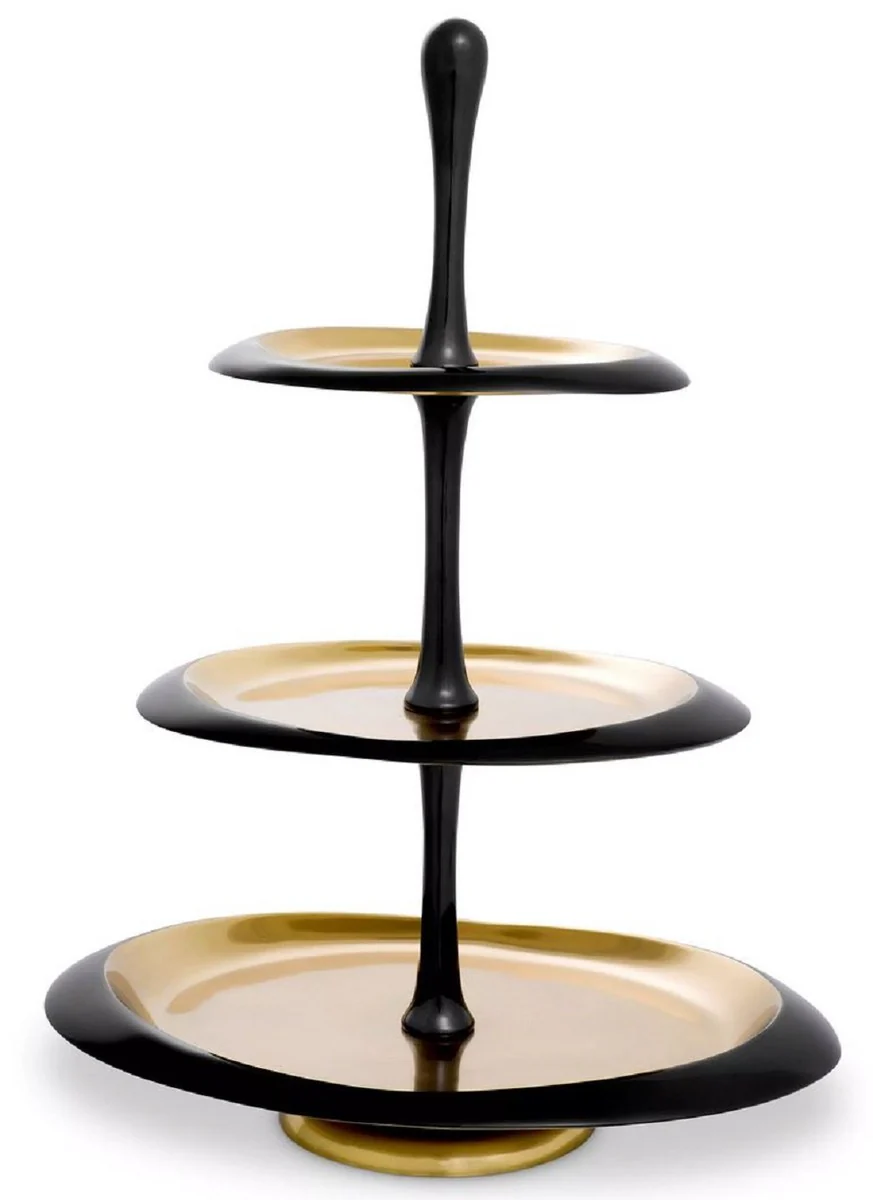 Casa Padrino etagere de lujo negro / oro 35 x 26 x A. 48,5 cm - Soporte para tartas y bizcochos ovalado - Accesorios de gastronomia - Accesorios de restaurante - Accesorios de hotel de lujo