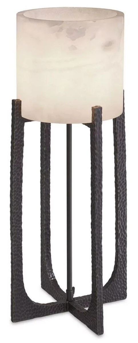 Casa Padrino lámpara de mesa de lujo bronce / alabastro 29 x 29 x A. 68,5 cm - Lámpara de escritorio de metal con pantalla redonda de alabastro - Luces de Lujo