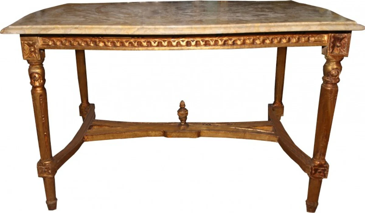 Casa Padrino Baroque Couch Table Gold with Cream Marble Panel 108 x 55 cm - Limited Edition