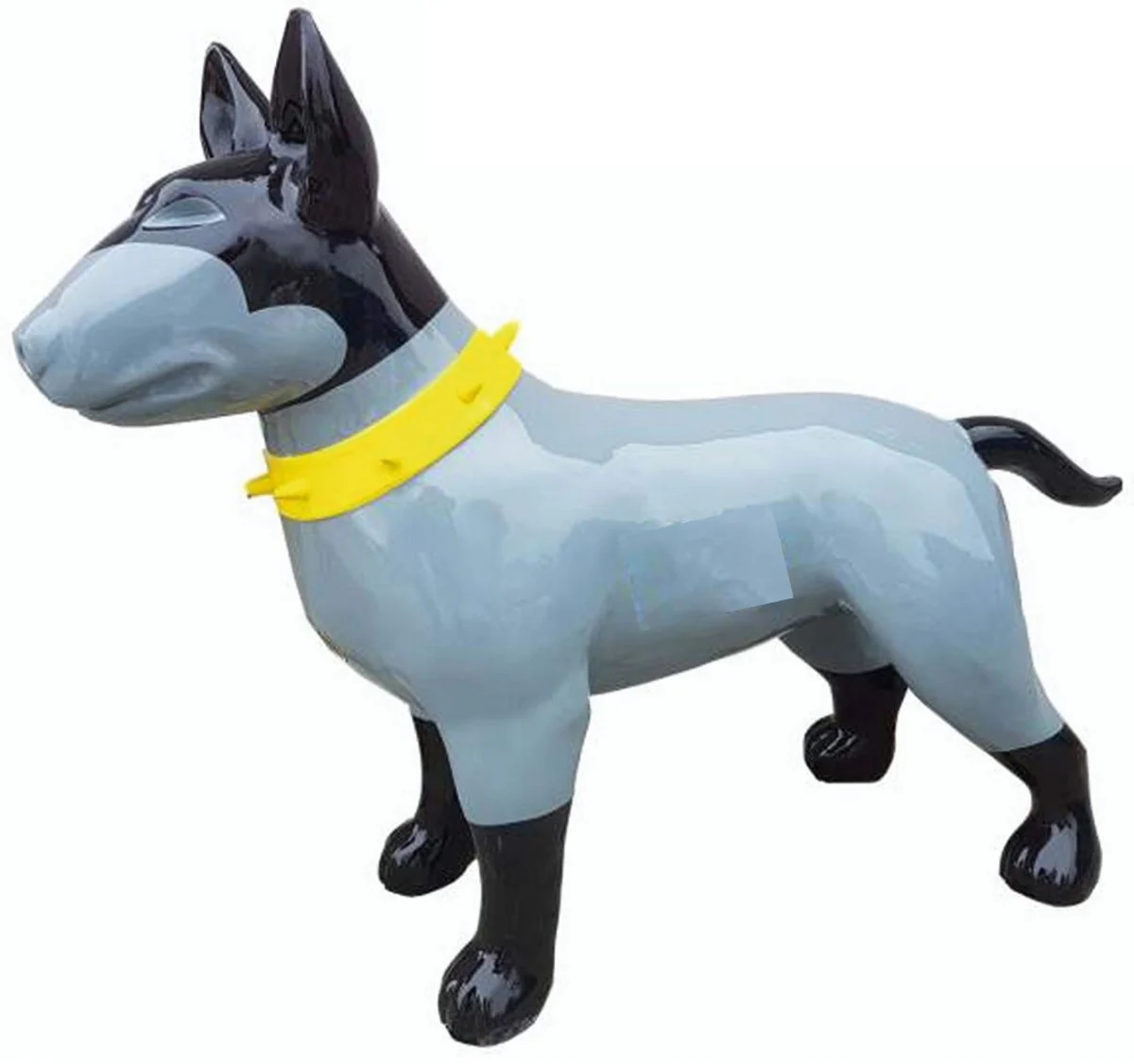 Casa Padrino figura decorativa XXL perro gris / negro / amarillo 116 cm - Escultura decorativa de jard¨ªn