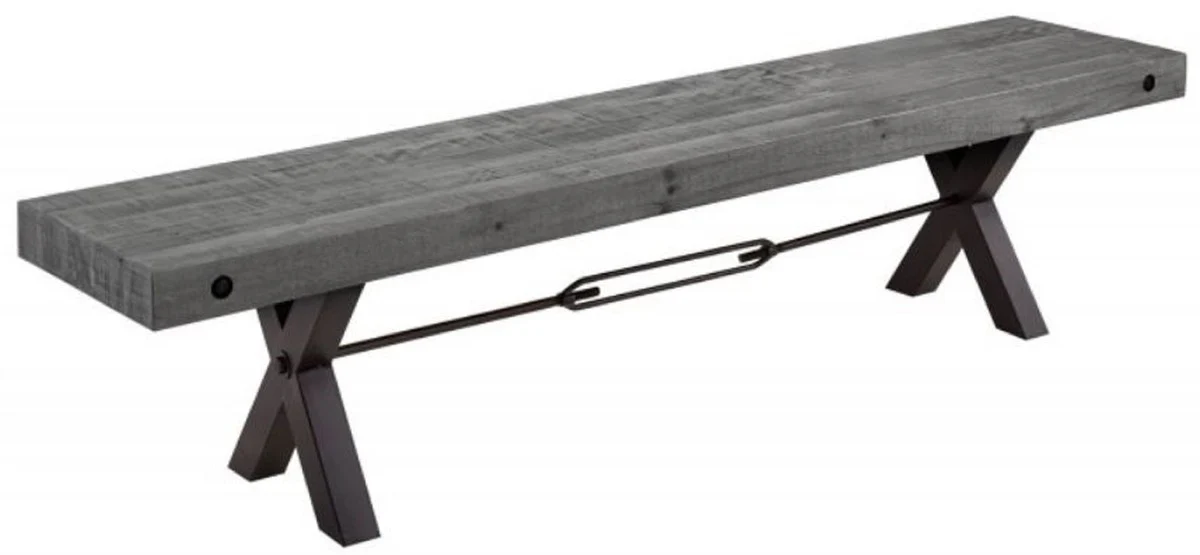 Casa Padrino banco de dise?o industrial gris / negro 200 x 40 x A. 45 cm - Banco de madera maciza con estructura de metal pintado en polvo - Muebles de dise?o industrial