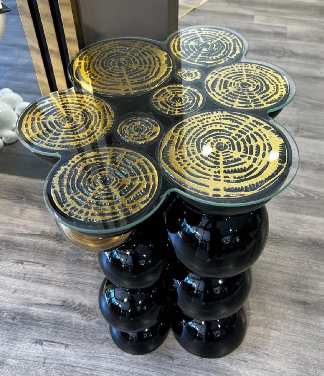 Casa Padrino mesa auxiliar de dise?o de lujo negro / oro 55 x 45 x A. 59 cm - Mesa de acero inoxidable con tapa de vidrio - Muebles de sal¨®n - Muebles de lujo - Muebles de dise?o