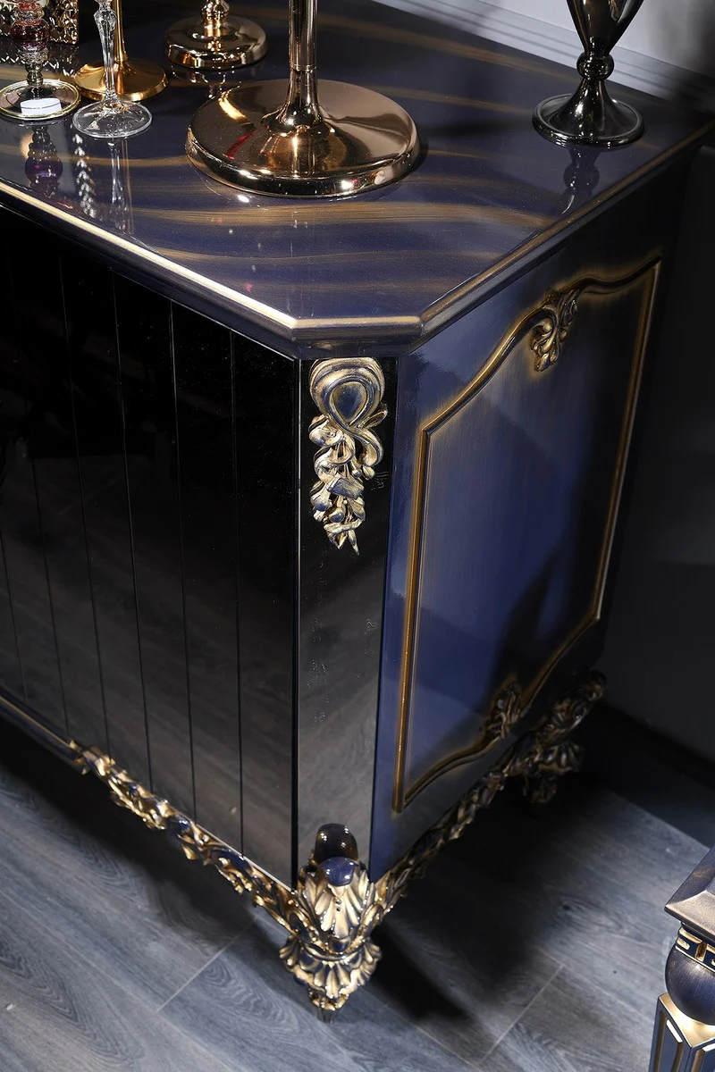 Casa Padrino conjunto de sala de estar barroco de lujo azul / oro / negro - Aparador y 3 Espejos - Muebles Barrocos