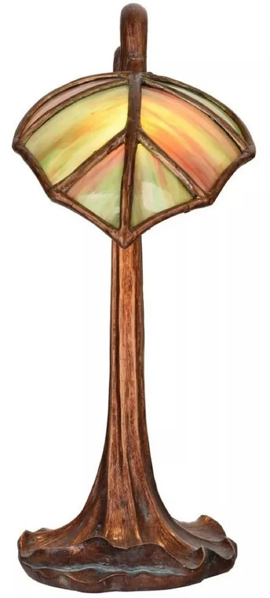 Casa Padrino lámpara de mesa LED Tiffany de lujo bronce / verde / rojo 19 x 23 x A. 42 cm - Lámpara de escritorio Tiffany - Lámpara de taburete Tiffany - Luces Tiffany - Luces de lujo