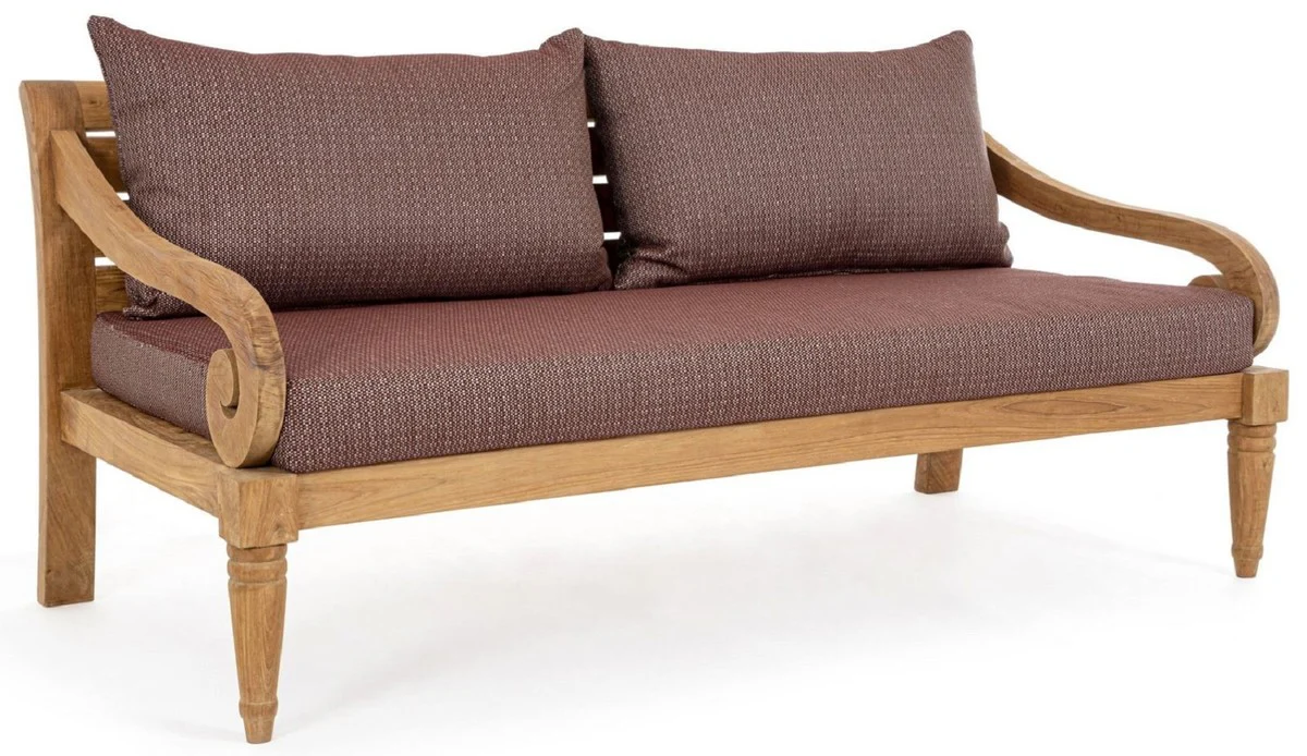 Casa Padrino sof¨¢ de jard¨ªn de lujo rojo vino / natural 165 x 80 x A. 75 cm - Sof¨¢ de jard¨ªn r¨²stico de teca con cojines - Muebles de jard¨ªn de madera maciza - Muebles de jard¨ªn r¨²sticos de lujo
