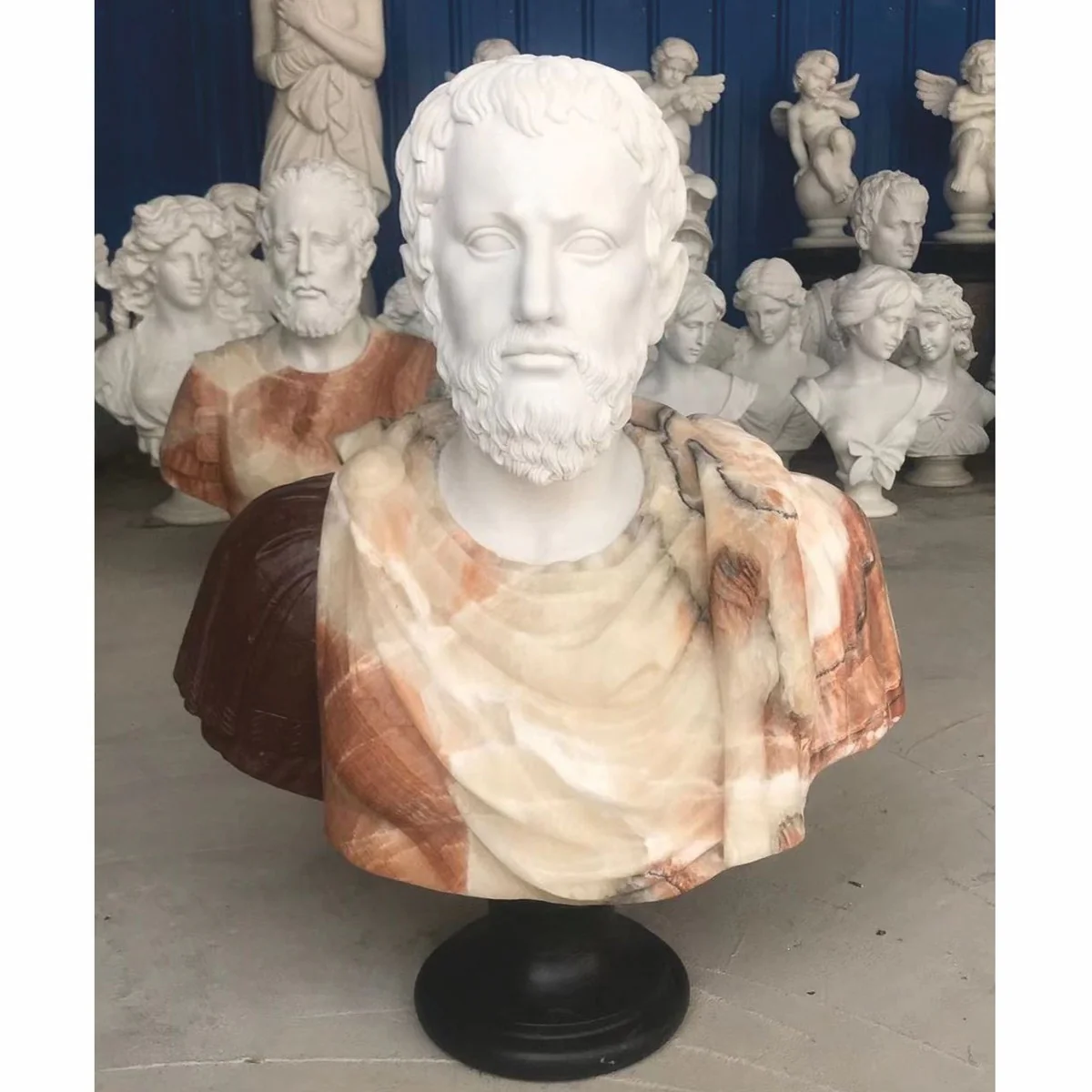 Casa Padrino busto de m¨¢rmol de estilo antiguo de lujo romano blanco / colorido / negro A. 80 cm