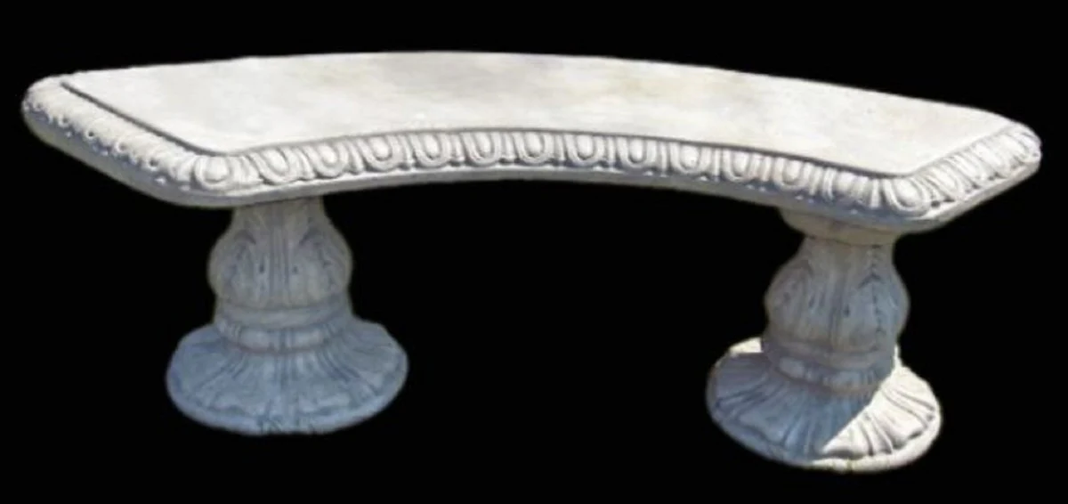 Casa Padrino banco de jard¨ªn de piedra Art Nouveau gris 156 x 46 x A. 48 cm - Banco de jard¨ªn curvo con adornos - Banco de jard¨ªn de piedra - Muebles de Jard¨ªn Barroco y Art Nouveau