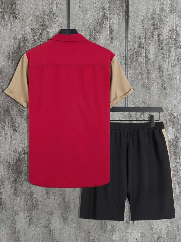 Suitmens Men's Hawaiian Print Short Sleeve Shirt Set 012