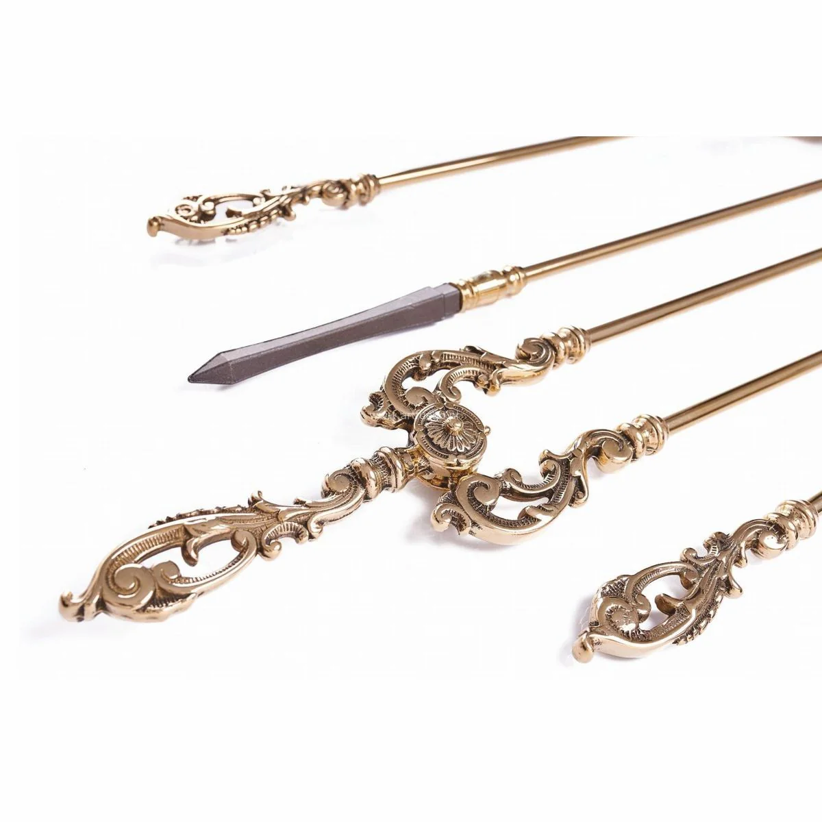 Casa Padrino cubiertos para chimenea barrocos con soporte oro A. 78 cm - Accesorios para chimenea