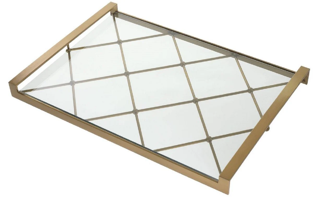 Casa Padrino bandeja de servicio de lujo lat¨®n 48 x 34 x A. 4 cm - Bandeja de acero inoxidable con tapa de vidrio endurecido - Accesorios de Gastronom¨ªa - Calidad de Lujo