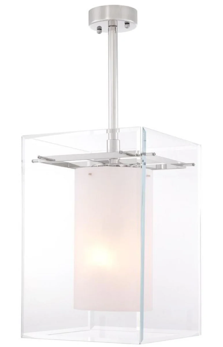 Casa Padrino lámpara colgante de la sala de estar de lujo plata / blanco 36 x 36 x H. 50 cm - Muebles de Lujo