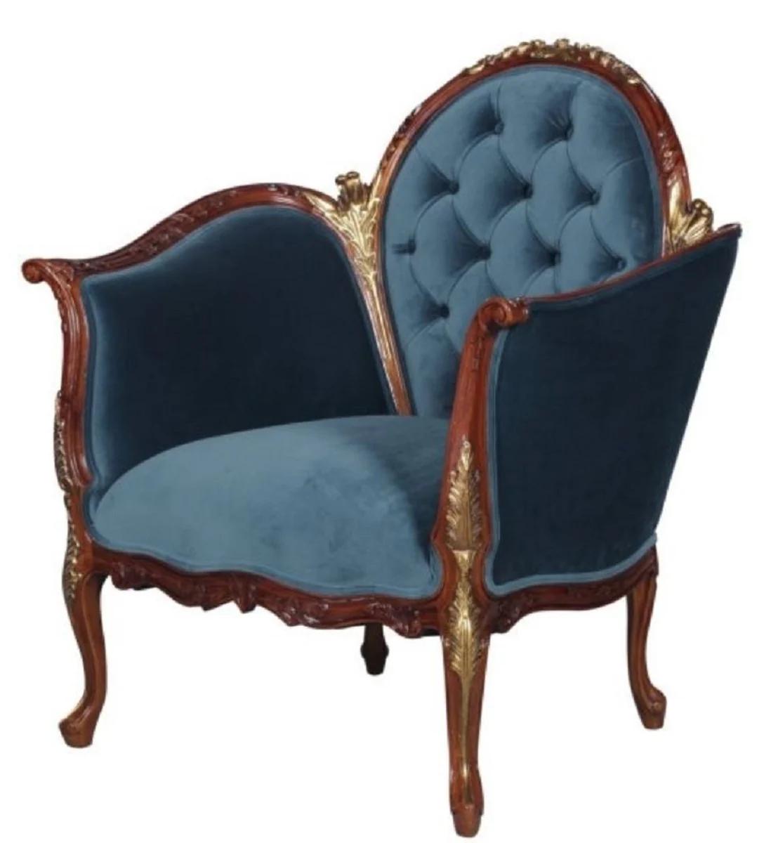 Casa Padrino sill¨®n de sal¨®n barroco de terciopelo azul / marr¨®n / lat¨®n 86,5 x 71 x H. 94 cm - Muebles Barrocos