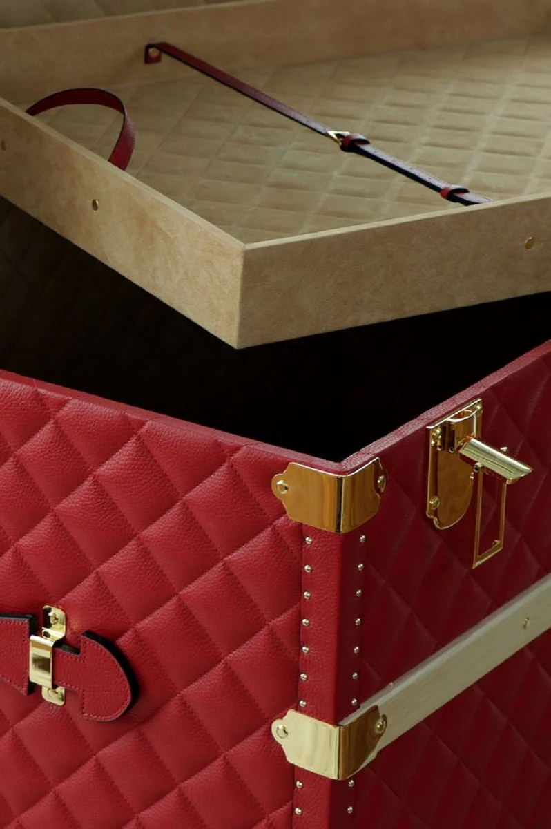 Casa Padrino maleta de lujo de cuero genuino rojo / oro 100 cm - Hecho en Italia