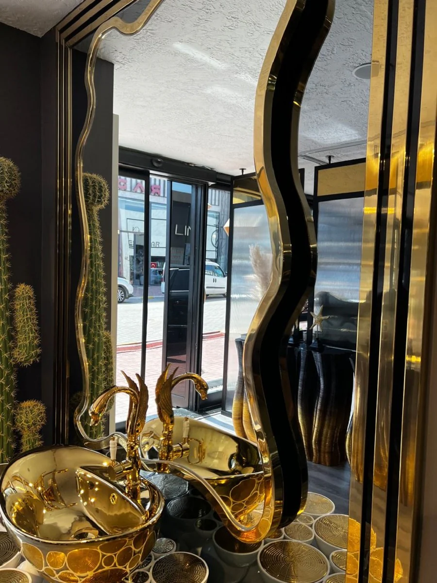 Casa Padrino espejo de dise?o de lujo oro 130 x A. 200 cm - Espejo de pared de acero inoxidable - Espejo de ba?o - Muebles de lujo - Muebles de hotel - Muebles de dise?o