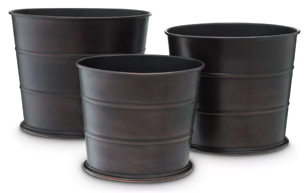 Casa Padrino conjunto de 3 macetas de lujo bronce antiguo - Macetas redondas de acero inoxidable - Accesorios de decoración de la sala de estar - Calidad de Lujo