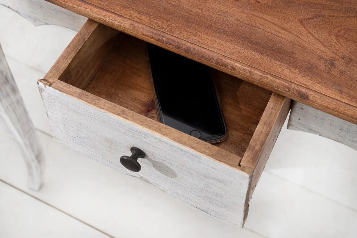 Escritorio de estilo country Casa Padrino blanco antiguo / natural 80 x 40 x H. 92 cm - Escritorio con aspecto elegante y descuidado