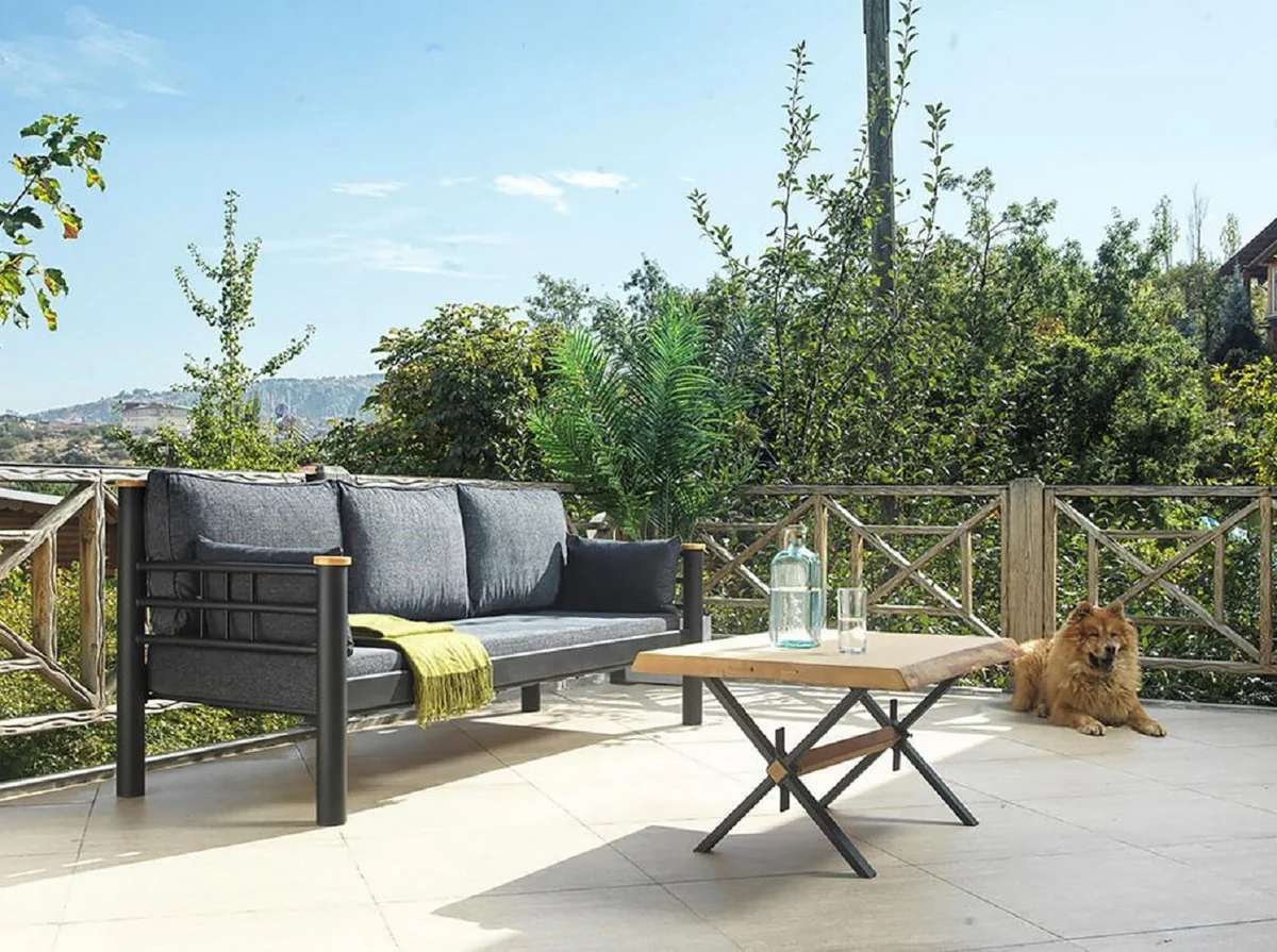 Casa Padrino sof¨¢ de jard¨ªn Art Nouveau antracita / gris / natural 200 x 70 x A. 85 cm - Sof¨¢ de jard¨ªn de metal con cojines - Sof¨¢ de Terraza - Muebles de jard¨ªn - Muebles Art Nouveau