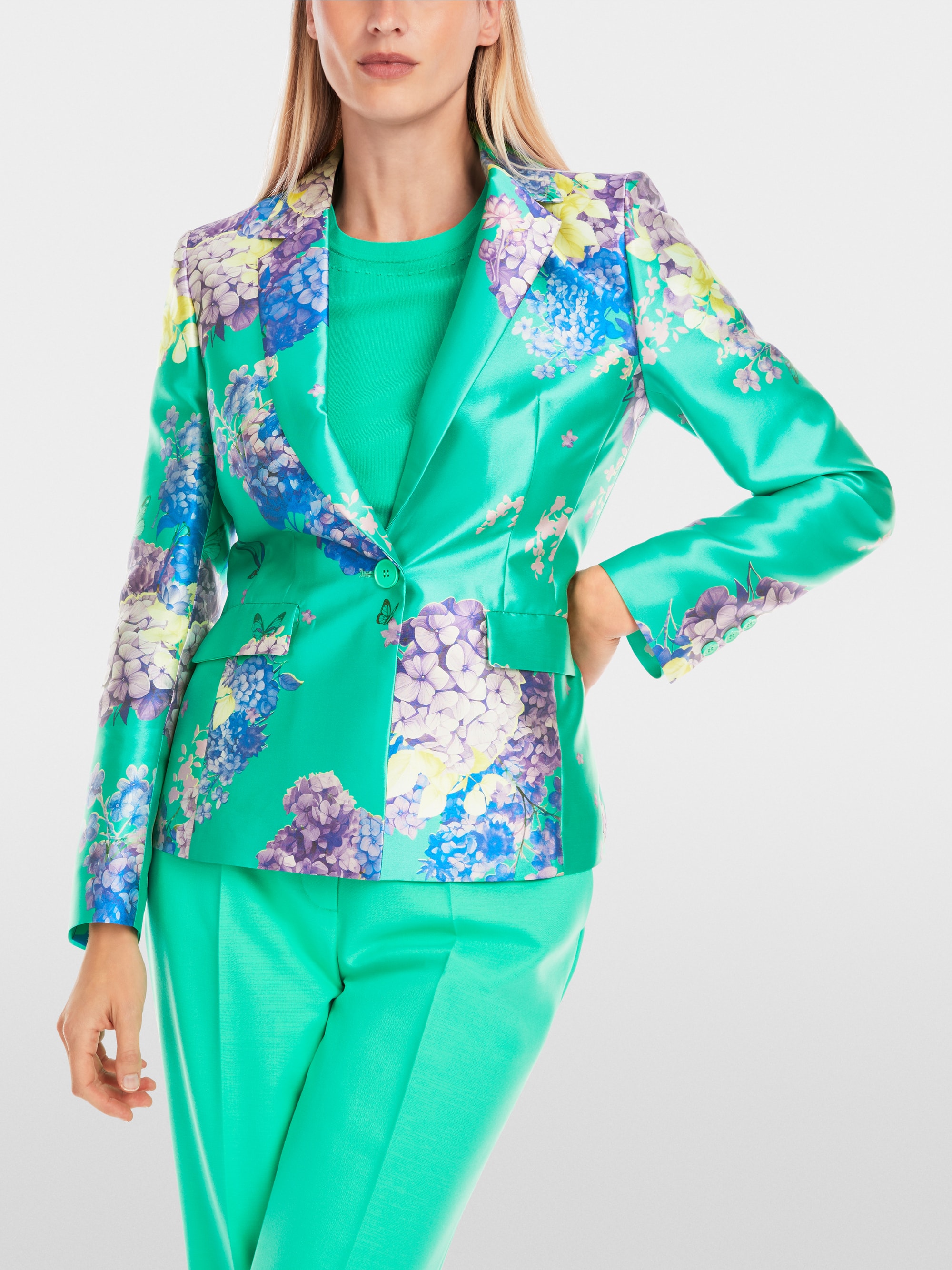 Marc-Cain Fitted satin blazer with print
