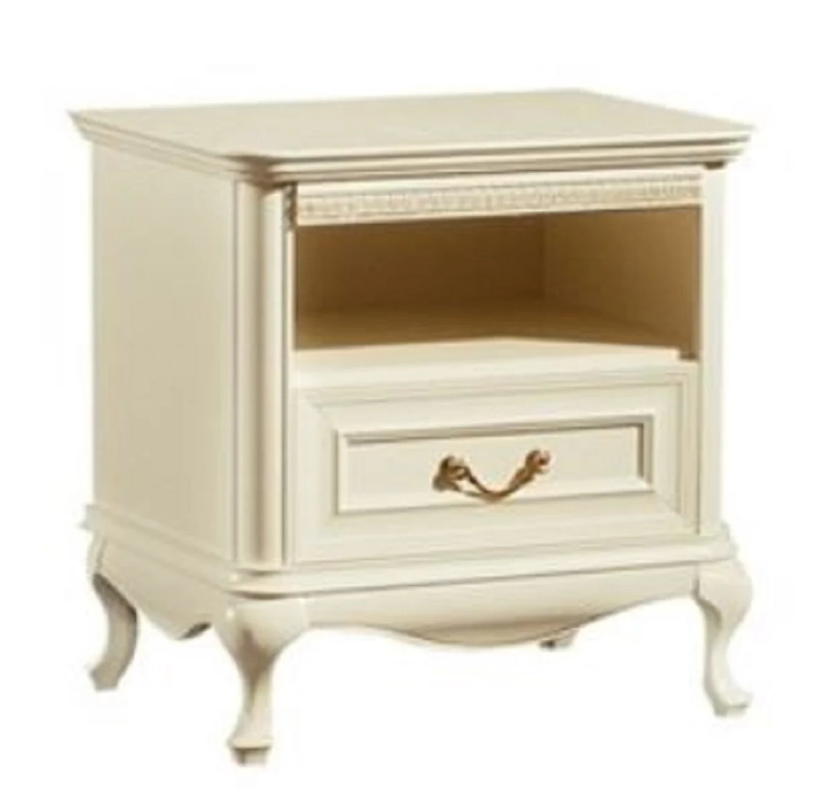 Casa Padrino mesita de noche Art Nouveau de lujo crema 60 x 45,6 x A. 60,8 cm - Mesita de noche elegante de madera maciza con cajón - Muebles de Dormitorio Barroco y Art Nouveau