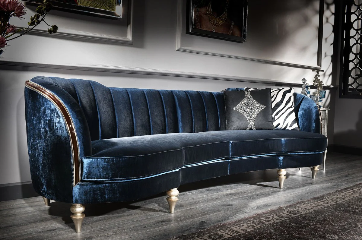 Casa Padrino sof¨¢ de terciopelo barroco de lujo azul / plata / marr¨®n oscuro 262 x 104 x A. 80 cm - Muebles Barrocos