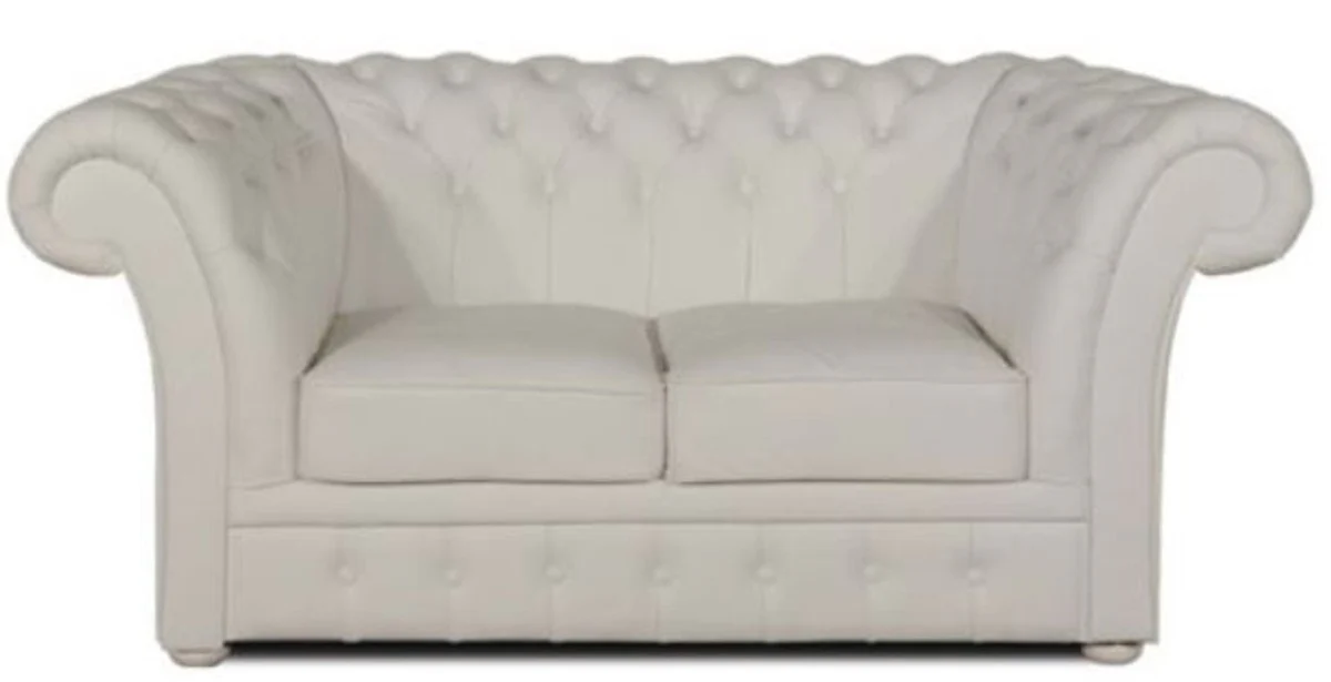 Casa Padrino sof¨¢ de lujo 2 plazas de cuero genuino blanco 170 x 90 x H. 80 cm - Muebles Chesterfield