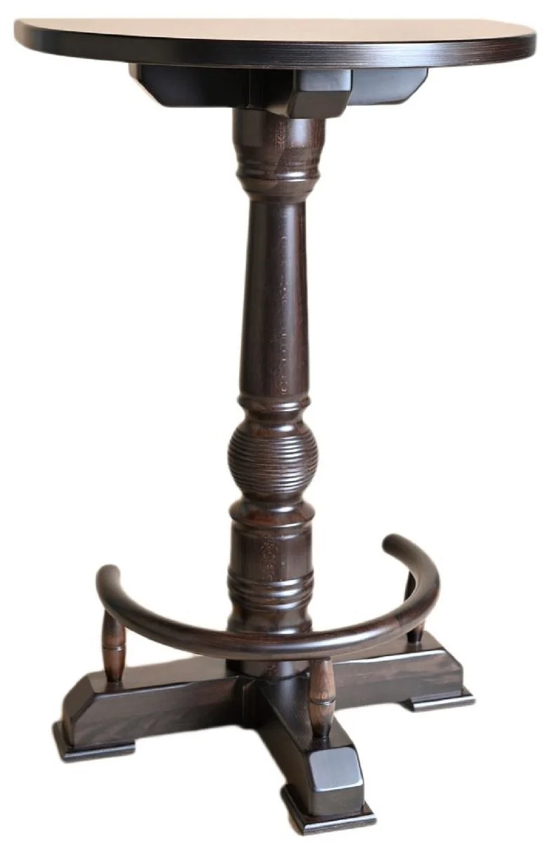 Casa Padrino mesa de bar de lujo con reposapiés marrón oscuro 75 x 50 x A. 110 cm - Mesa semicircular de madera maciza - Muebles madera maciza - Mobiliario de bar