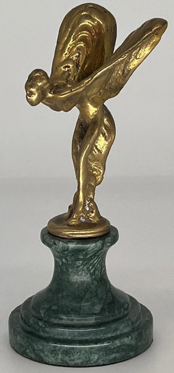 Casa Padrino escultura pisapapeles de lujo mujer con alas oro / verde 7 x 8 x A. 16 cm - Elegante figura de bronce con base de mármol - Decoración de escritorio - Decoración de lujo