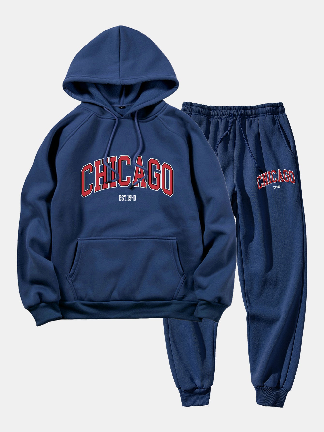 Chicago Letter Print Hoodie & Jogger Pants