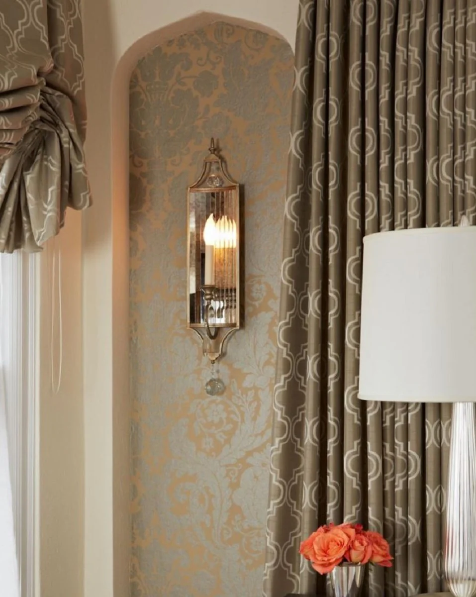 Casa Padrino lámpara de pared de cristal barroco plata / oro 14 x 11,4 x A. 66 cm - Elegante lámpara de pared en estilo barroco - Muebles Barrocos